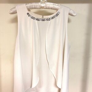 Embellished White Sleeveless Blouse